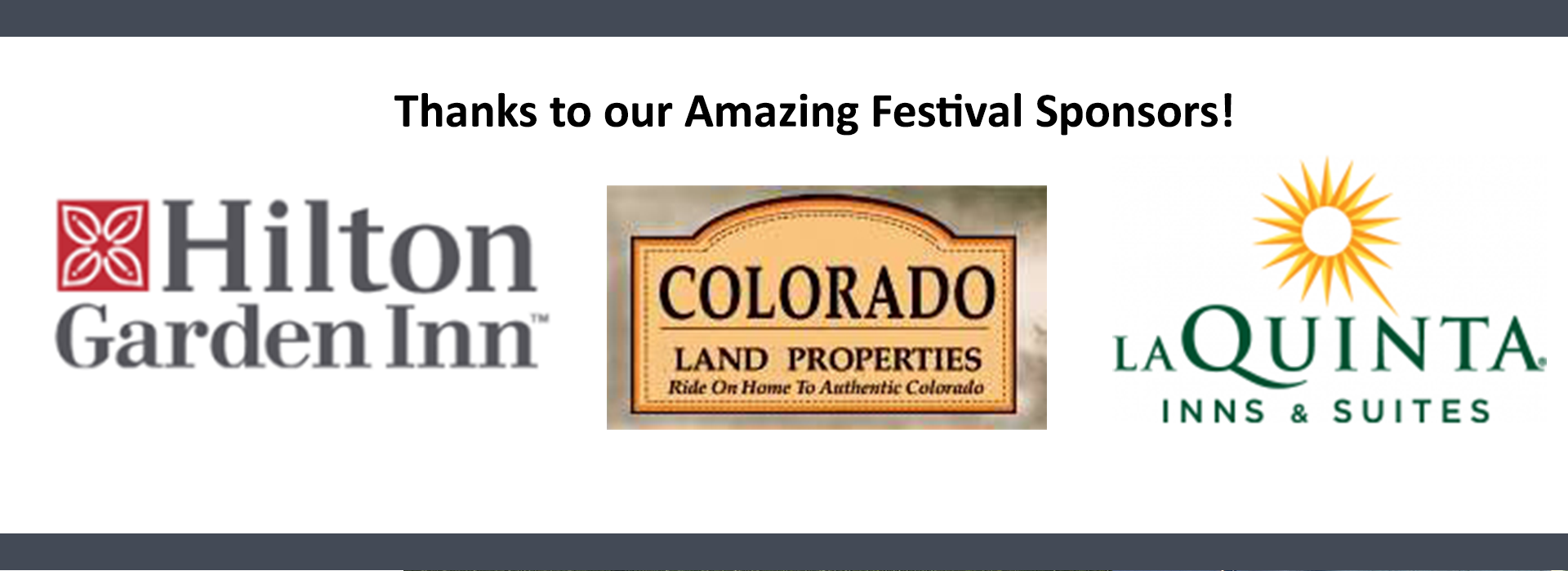 Trinidad Wellness Festival Sponsors - La Quinta Inn & Suites, Hilton Garden Inn, Colorado Land Properties
